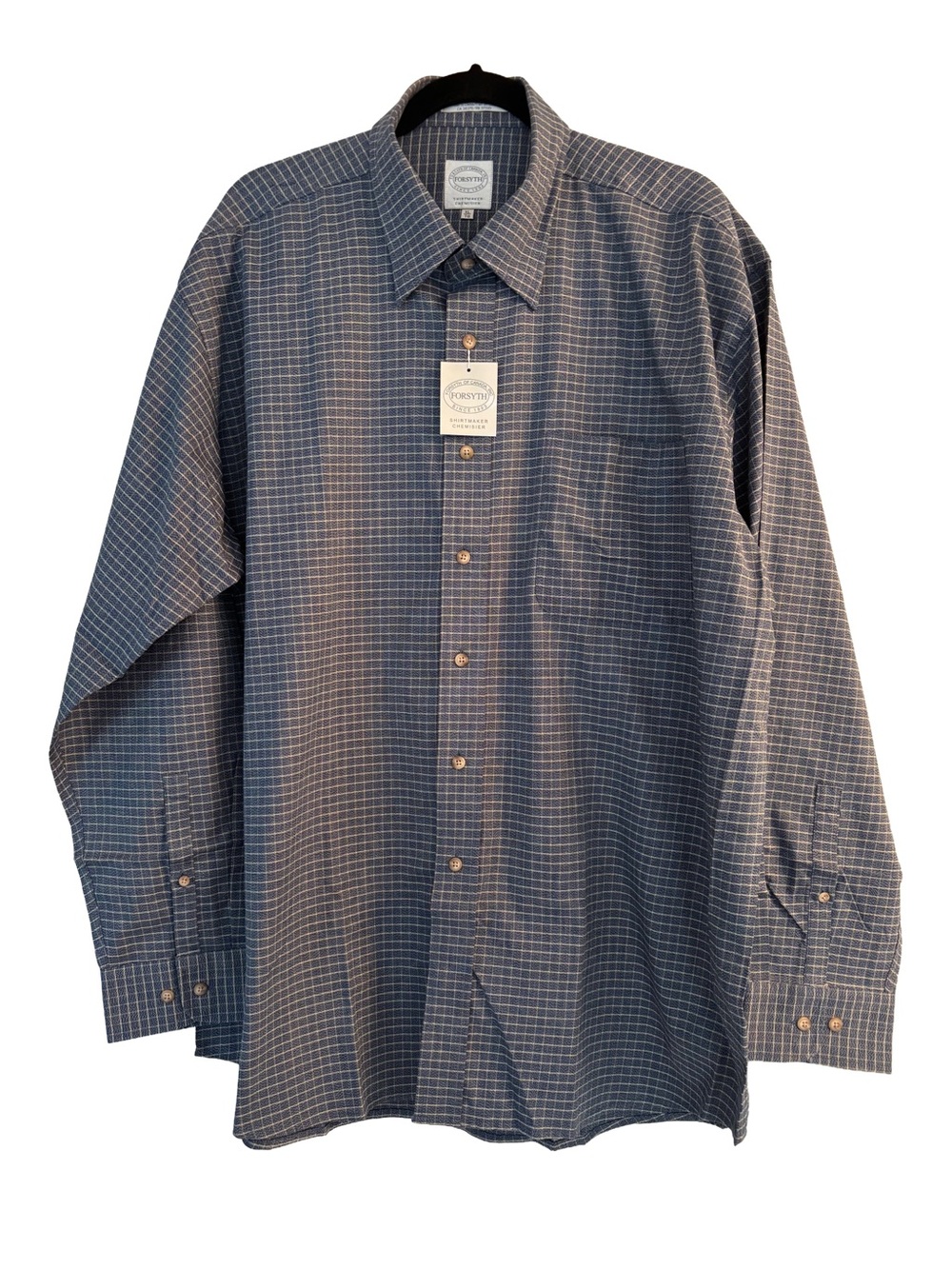 NWT Forsyth of Canada Men’s Blue Micro-Check Dress Shirt